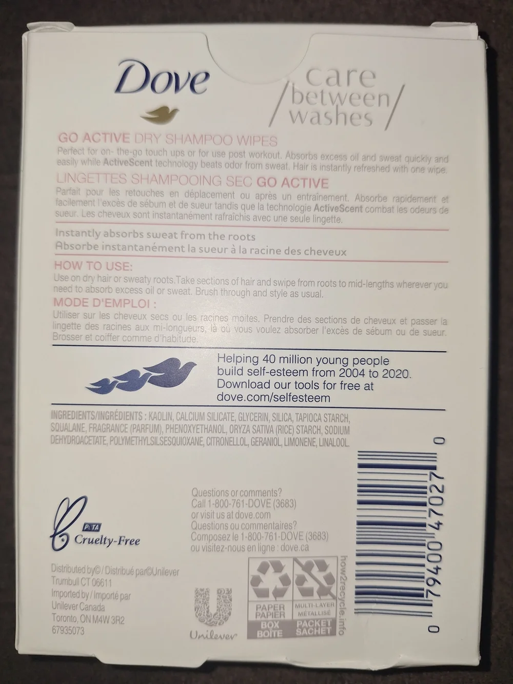 Dove Go Active Dry Shampoo Wipes - White & Pink